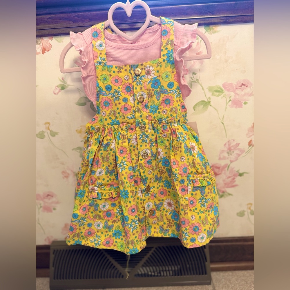 Nanette Lepore Yellow and Pink floral overalls dress Vibrant Style